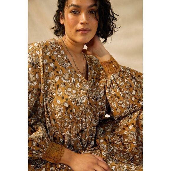 NEW Anthropologie Let Me Be Jemma Puff-Sleeve V-Neck Henley Tunic Dress 0 Petite - Picture 7 of 8